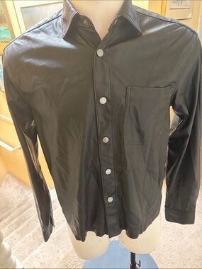 ZARA Men's Black Faux Leather Shirt Jacket with Snap Front